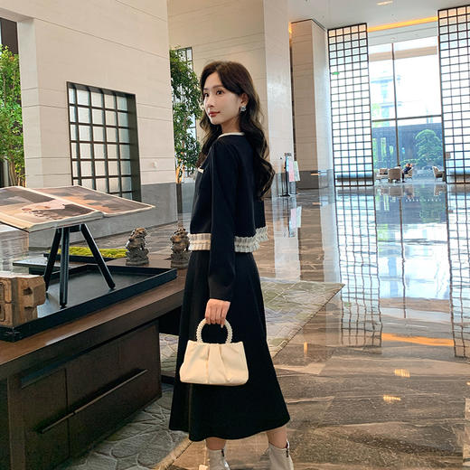 奢姿大码女装2024秋季减龄织带钉珠小香风两件套胖妹妹时尚套装9943926524 商品图3