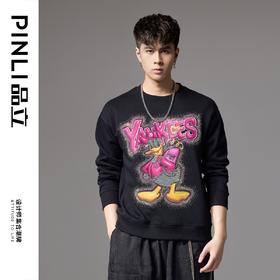 PINLI品立2024秋季新款重工烫钻休闲卫衣男士时尚宽松长袖上衣潮BG243109031