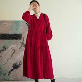 牧衣游原创 提花亚棉麻混纺连衣裙新款禅意系带宽松袍子 隽如初