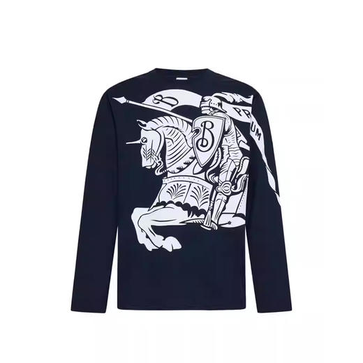 BURBERRY 巴宝莉 男士马术骑士徽标印花棉质圆领长袖T恤 深蓝色 8092945 C1172 商品图0