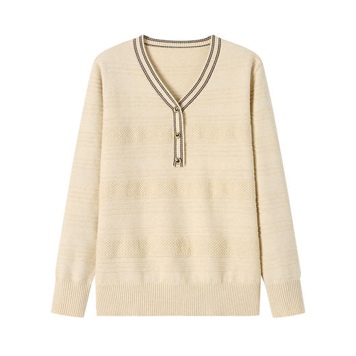 CC-66-5838   V领长袖t恤女2024春秋新款宽松时尚针织衫法式上衣洋气漂亮打底衫 商品图4