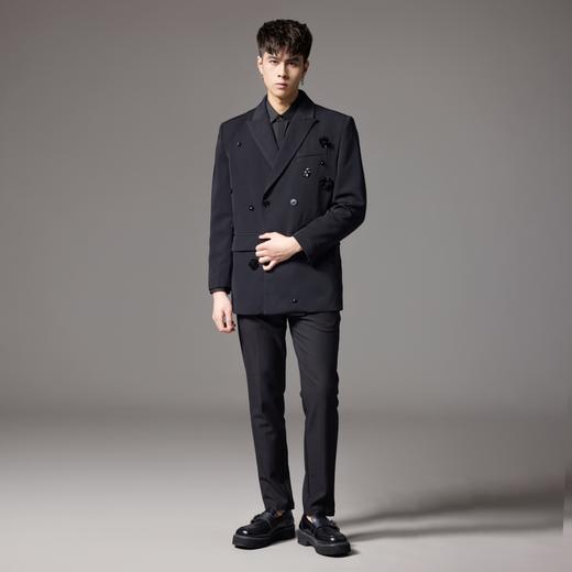 PINLI品立秋季新款新中式钉珠花休闲西服男士结婚小西装外套B243106034 商品图4