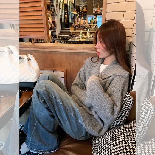 <曾小咸推荐>设计感慵懒风2色高领宽松系扣毛衣 商品图1