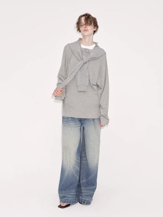 出逃赤岗西/24AWT102/慵懒风灰色长袖T恤 商品图3