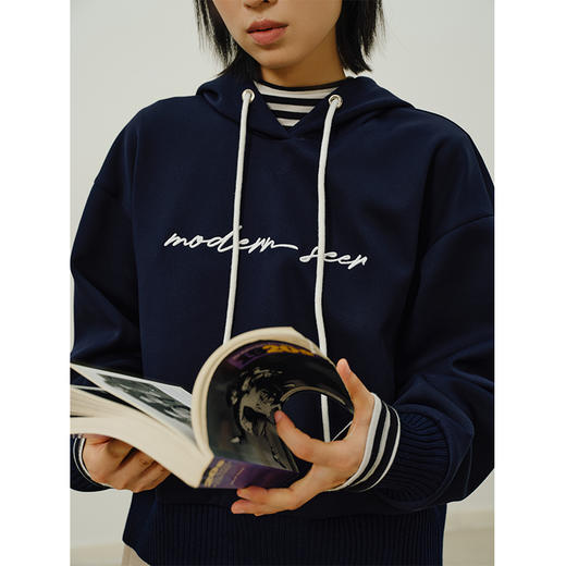 HeyDress刺绣连帽卫衣女秋季复古撞色宽松慵懒休闲松弛感叠搭上衣 商品图2