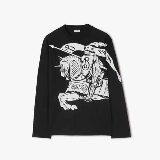 BURBERRY 巴宝莉 男士马术骑士徽标印花棉质圆领长袖T恤 黑色 8095157 A1189 商品图0