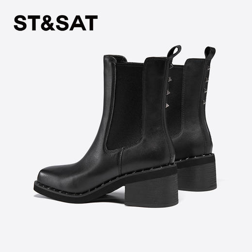 星期六时髦猪鼻头铆钉沿边粗跟切尔西SSC4116345 商品图6