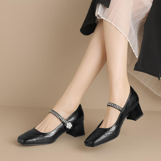 DFuse迪芙斯2024秋新款法式复古玛丽珍鞋粗跟小香风中跟单鞋女DF431117AC 商品图2