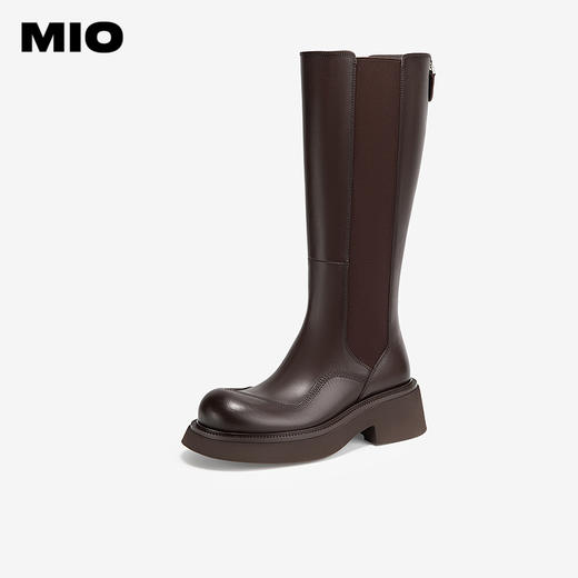 MIO米奥冬季牛皮革骑士靴增高厚底瘦瘦靴质感高级靴子女M245833173 商品图1