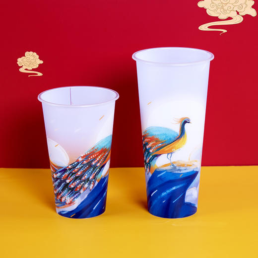 喇叭花一次性奶茶杯子网红膜内贴PP注塑杯塑料果汁定制LOGO100个 商品图4