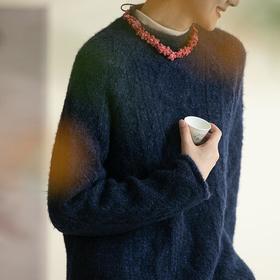 牧衣游原创 肌理感毛织套头衫女新款蓬松柔软圆领毛衣百搭 清川