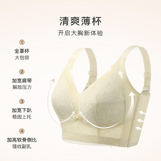 大胸显小轻薄透气蕾丝内衣女全包显瘦收副乳无钢圈文胸罩醉落风花 商品图1