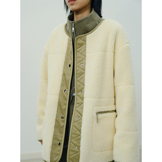 HeyDress摇粒绒外套女秋冬宽松圆领撞色设计抓绒衣加厚保暖上衣 商品图2