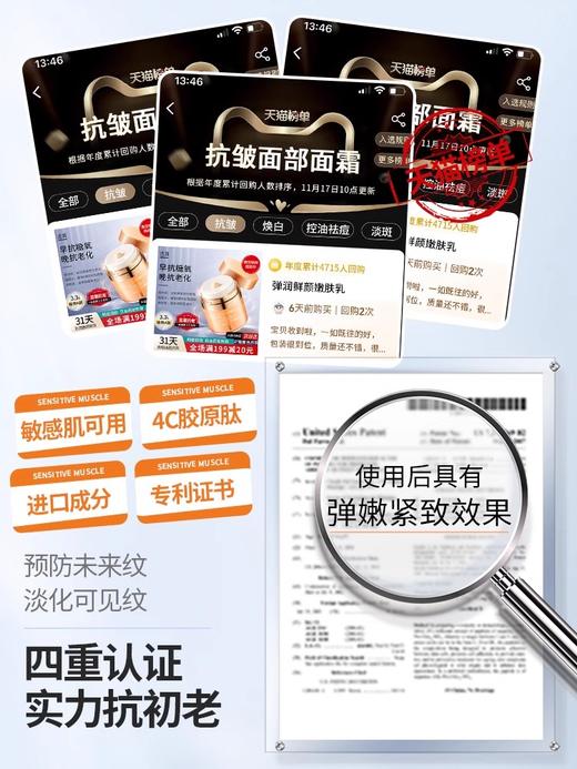 【早抗糖氧 晚淡纹】弹润鲜颜美肤霜50g#透真面霜抗皱紧致嫩肤晚霜补水保湿滋润乳液控油女男贵妇膏 商品图3