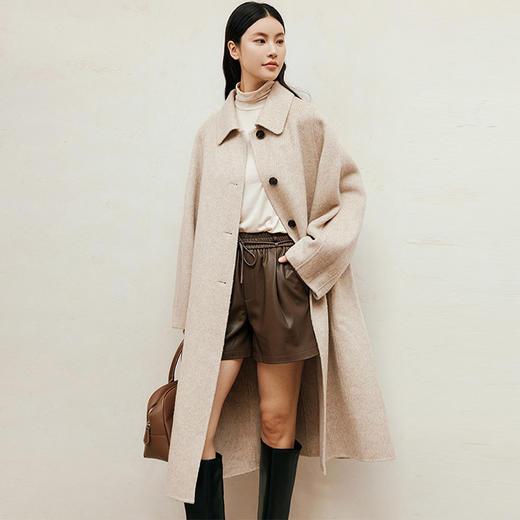 玳莎羊驼毛双面呢长款大衣女士2024年秋冬新款翻领宽松加厚外套  ED39301 商品图0
