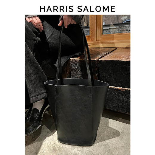 【经典百搭】HARRIS SALOME 植鞣皮古朴柔光单肩包简约通勤托特包5508（黑色） 商品图1