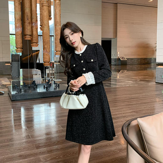 奢姿2025春季新款大码女装花边拼接裙子胖妹妹小香风气质连衣裙9943853579 商品图2