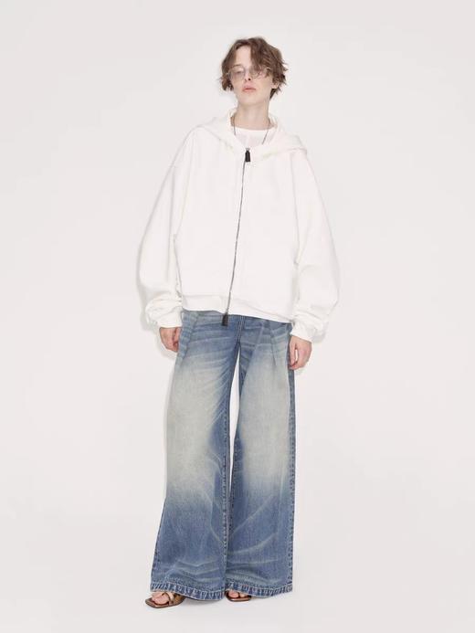 出逃赤岗西/24AWW107/白色连帽休闲弯刀袖抽褶拉链外套 商品图3