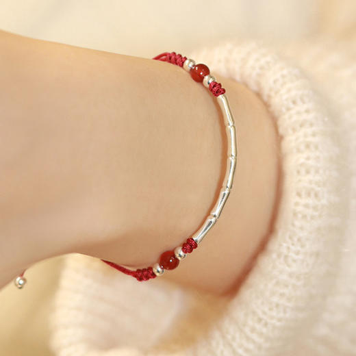 六鑫珠宝 《竹悦》考研上岸银竹节本命年红绳编织手绳 商品图1