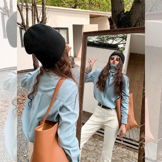 <曾小咸推荐>韩系通勤浅蓝色灯芯绒宽松显瘦衬衫 商品图3