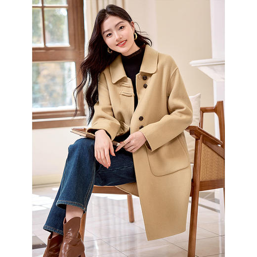 【年终特卖】熙世界80支澳洲全羊毛双面呢大衣中长款毛呢外套2025年冬装新款 商品图2