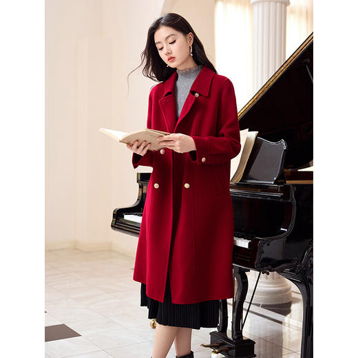 【年终特卖】熙世界新年红色双面呢全羊毛大衣2025冬季新款羊绒*呢子外套 商品图2