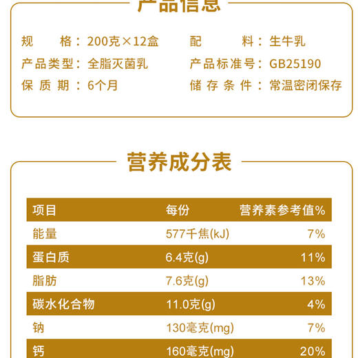 云品【乍甸】3.2蛋白小白金纯牛奶  200g*6瓶/件 商品图4