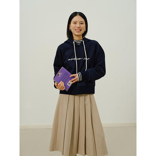 HeyDress刺绣连帽卫衣女秋季复古撞色宽松慵懒休闲松弛感叠搭上衣 商品图3