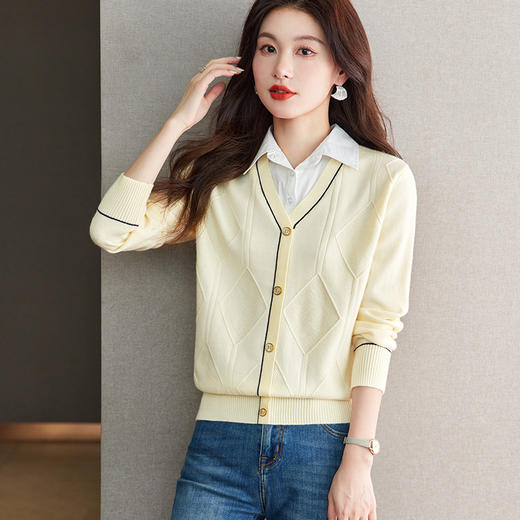 CC-66-5831假两件针织t恤女长袖2024秋季新款衬衫领撞色拼接薄款休闲上衣春 商品图2