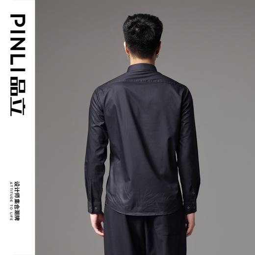 PINLI品立2024秋季新款男士商务休闲长袖衬衫太阳花烫片黑色衬衣BG243113043 商品图3