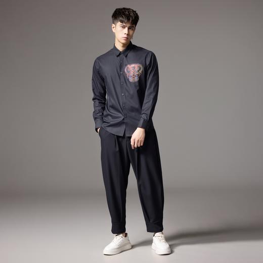 PINLI品立2024秋季新款炫彩烫钻长袖衬衫男修身休闲尖领潮牌衬衣BG243113042 商品图4