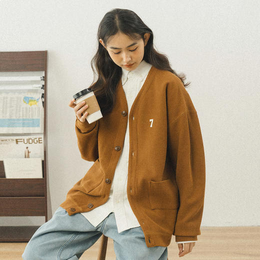 714street华夫格开衫男春秋纯色V领毛衣男潮牌针织衫情侣装外套 商品图2