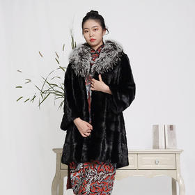 SIM GRACE  优雅夫人 欧美韩版中长款时尚整貂皮银狐毛大翻领女外套