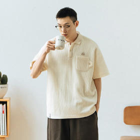 714street男装华夫格短袖t恤男士翻领体恤情侣装日系复古polo衫