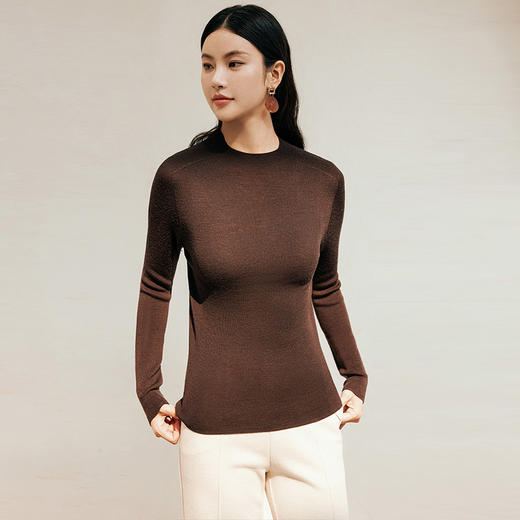 玳莎100%羊毛半高领打底衫女2024秋冬新款百搭修身显瘦内搭针织衫  EC33305 商品图1