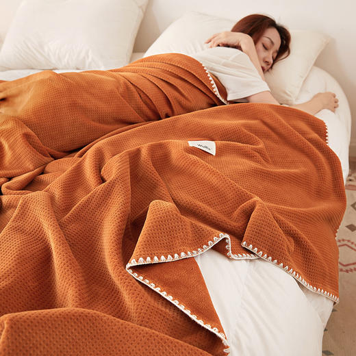 有质检2025新款轻奢华夫格绒毛毯午睡休闲被子素纯色牛奶绒小盖毯 商品图0