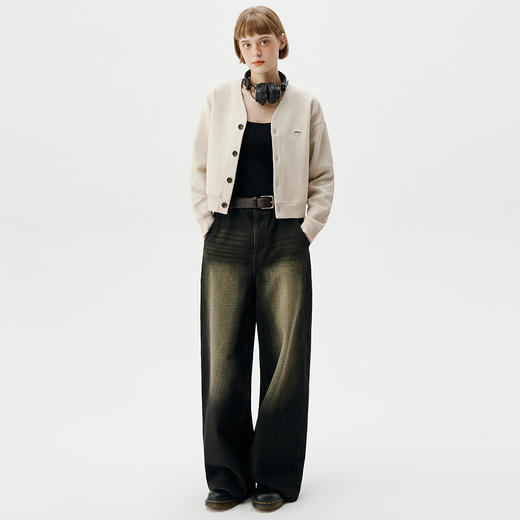 714street潮牌V领开衫外套女2024春秋新款情侣装休闲复古卫衣 商品图3