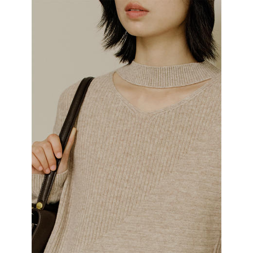 HeyDress羊毛针织连衣裙女秋季法式镂空半高领宽松慵懒感优雅裙子 商品图3