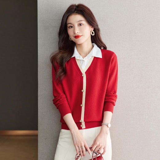 CC-66-5815针织衫女设计感小众2024初秋款小个子上衣长袖衬衫领假两件上衣女 商品图1