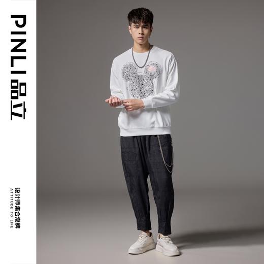 PINLI品立秋季新款男士宽松圆领落肩卡通烫钻套头卫衣上衣潮BG243109026 商品图1