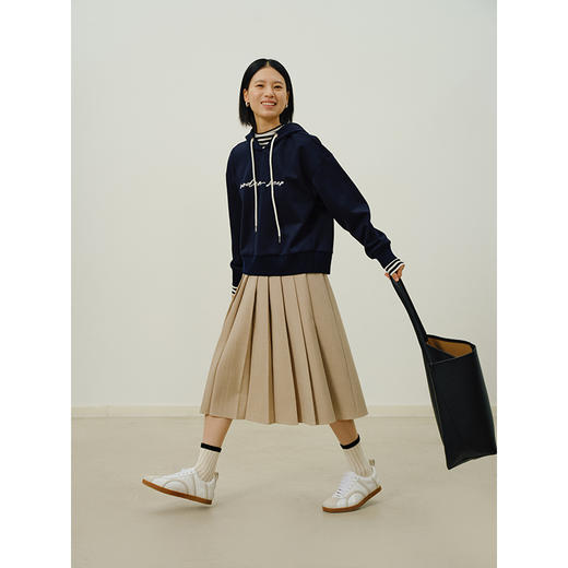 HeyDress刺绣连帽卫衣女秋季复古撞色宽松慵懒休闲松弛感叠搭上衣 商品图0