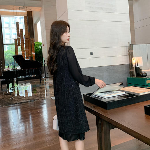 奢姿2024年秋季新款大码女装织带方领裙子胖妹妹气质拼接连衣裙9943890171 商品图3