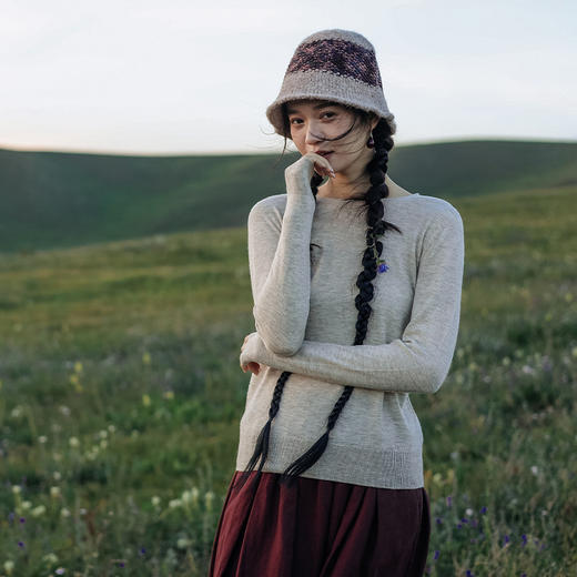 绽放699朵/贴心打底衫*半精纺羊毛针织套头毛衣圆领轻薄毛衫 商品图1