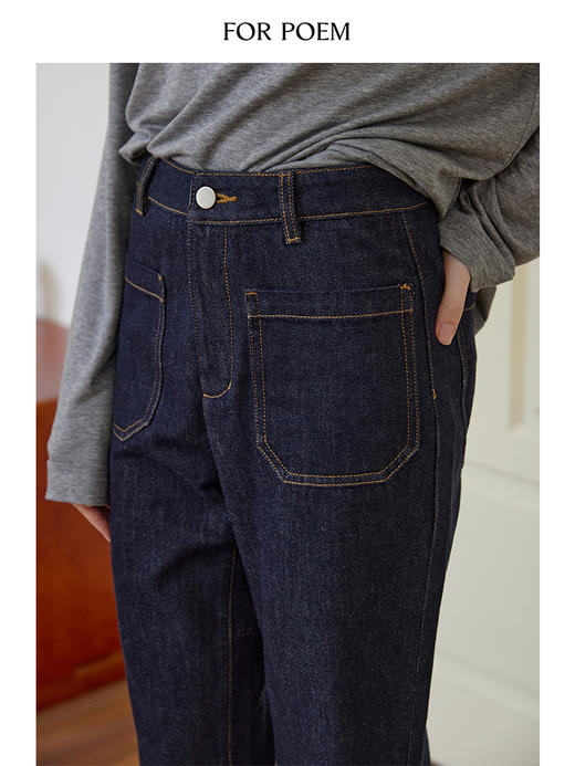 ForPoem 现货 24/FW原创设计复古高腰口袋显瘦微喇牛仔裤 商品图2
