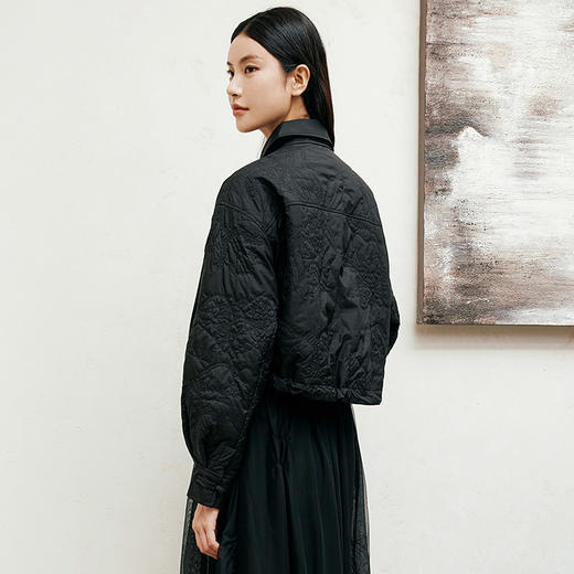 玳莎秋季商城同款时尚气质通勤黑色提花短款外套女新款  EC37310 商品图3