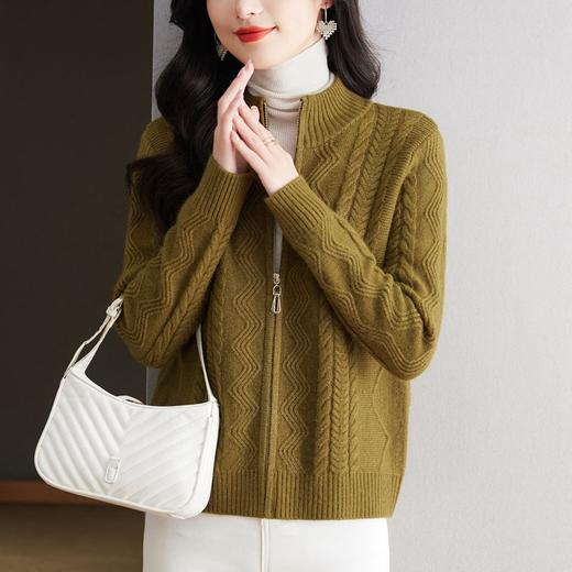 CC-101-Q029新款立领拉链针织开衫女短款宽松休闲外套毛衣保暖毛衫麻花上衣潮 商品图1