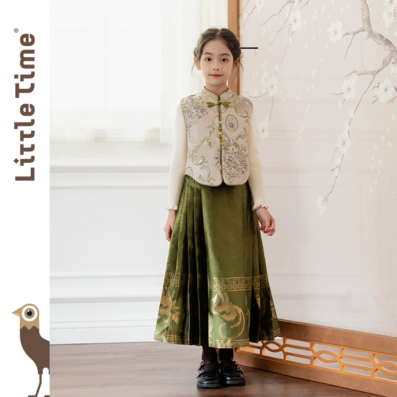 littletime女童国风汉服套装裙2024新款秋装小女孩新中式两件套