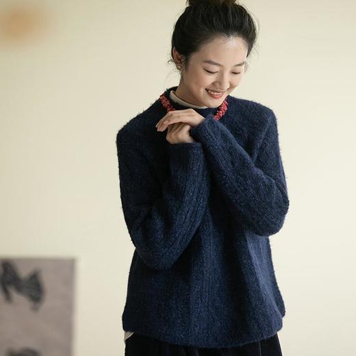 牧衣游原创 肌理感毛织套头衫女新款蓬松柔软圆领毛衣百搭 清川 商品图1