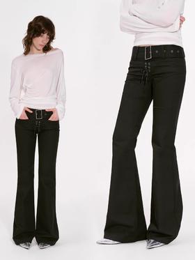 出逃赤岗西/24AWK106/黑色索罗娜喇叭裤