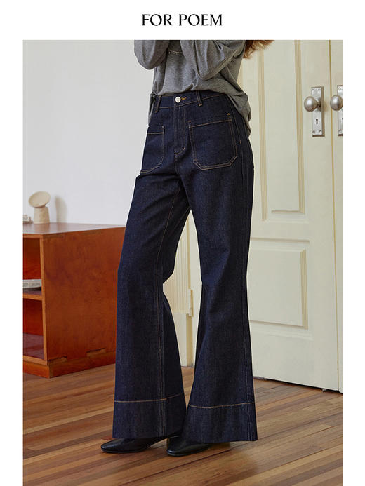 ForPoem 现货 24/FW原创设计复古高腰口袋显瘦微喇牛仔裤 商品图3